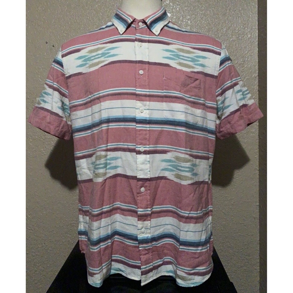 Faherty Shirt Mens XL Short Sleeve Coast Shirt Red Summer Ikat Button Up Casual